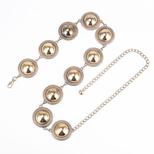 ILuvatar Western Metal Concho Belt for Women Cowgirl Waist Chain for Women Dress Pants Adjustable - color: Gold-s70