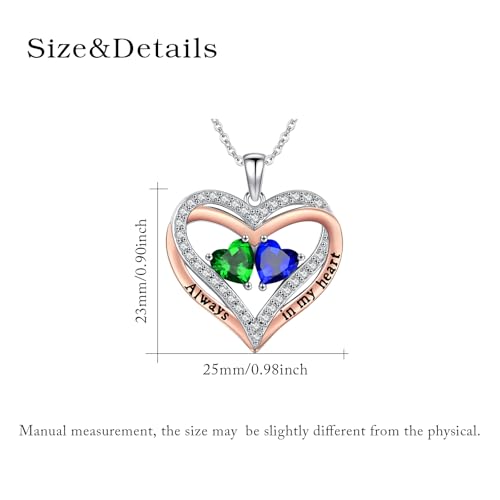 Heart Birthstone Necklace for Women 14K Rose Gold/White Gold Filled Overlapping Double Hearts Pendant Anniversary Valentine's Day Birthday Mother's Day Christmas Gifts for Wife Mom Daughter Her - color: 05-09-May-Sep Birthstone-A, style: Double-Layered Lo