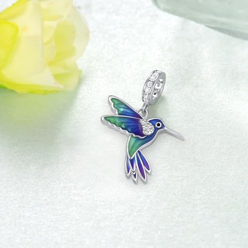 Cute Animals Charms 925 Sterling Silver Highland Cow/Dragon/Axolotl/Raccoon/Whale/Turtle/Cardinal/Hummingbird Charms for Bracelets for Women Cute Animal Charm Beads for Jewelry Making - style: Hummingbird Charm