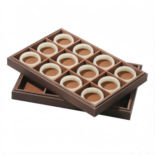 Wood Jewelry Organizer Tray, Bracelet Display (Brown, 2Pc, 12 Grids) | Stackable Jewelry Display, Bracelet Holder, Tangle-Free Bracelet Organizer, Watch Ring Storage - size: 12Grids+12Grids