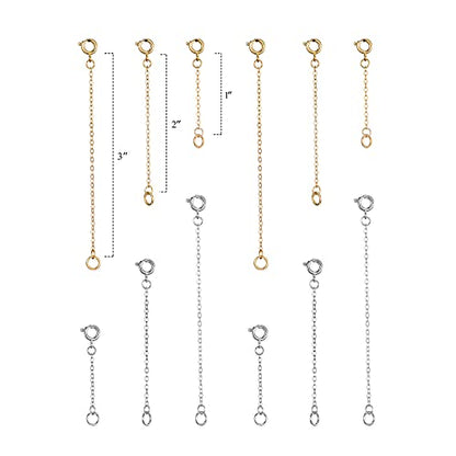 Softones 12-18Pcs Ankle Bracelets Extenders-Extension for Womens Jewelry(1 2 3 Inch),with Lobster Clasp and O-Clasp from Gold Silver Rose Gold - color: G:O-clasp 6-Gold 6-Silver