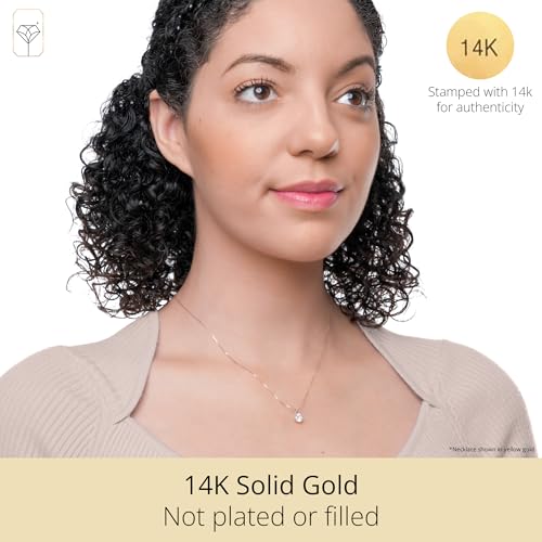 MAX + STONE 14k Gold 8mm Round Solitaire Cubic Zirconia Pendant Necklace for Women with 18 Inch Box Chain - size: 6.5 MM