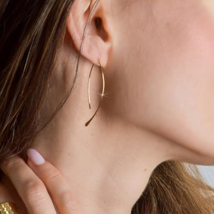 Upside Down Hoop Earrings - Hypoallergenic Lightweight Wire Needle Drop Dangle Threader Hoops for Women, Safe for Sensitive Ears - Plated in 925 Sterling Silver or 18k Gold - color: 2" inch - 18k Gold Plated