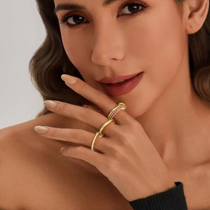 Cicy Bell Interlocking Ring for Women 18k Gold Plated CZ Stack Ring Set - color: Style B-Gold, size: 6