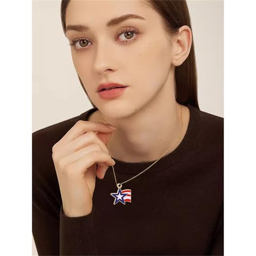 4th of July Earring Bracelet And Necklaces Jewelry Set for Women Men Personalized Red White and Blue Patriotic American Flag Dangle Drop Earrings Independence Day Holiday Accessories Gifts - style: star