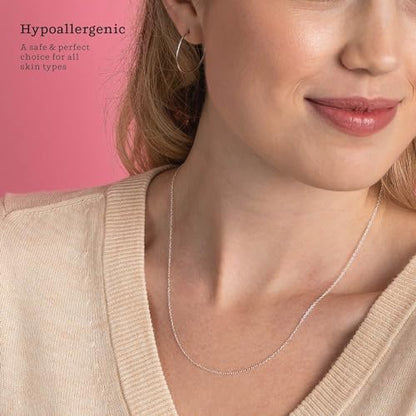 KEZEF 18K Gold Plated 925 Sterling Silver Box Chain Necklace for Women, 1mm Thin & Sturdy Italian Chain Necklace, Rose Gold & Silver Available, 15/16/18/20/22/24/30 Inch - color: Sterling Silver, size: 17 Inch