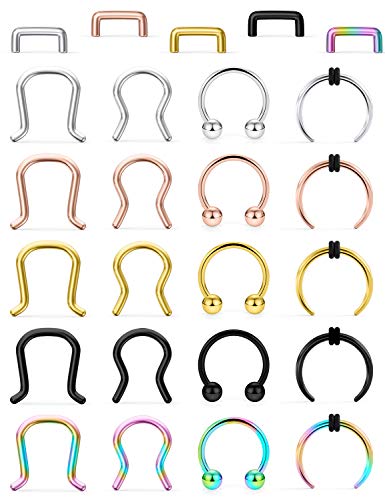 Lcolyoli 25Pcs Septum Piercing Jewelry 316L Surgical Steel 3/8"(10mm) U-Shaped Horseshoe Nose Hoop Ring Septum Piercing Hanger Retainer for Women Men 16g 14g - style: 16g-25pcs