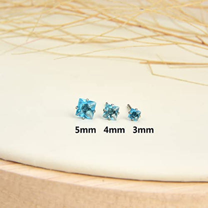 12 Pairs Surgical Stainless Steel Stud Earring Round Heart Star Square Cubic Zirconia Birthstone Stud Earrings Set for Women - color: Silver square 4mm