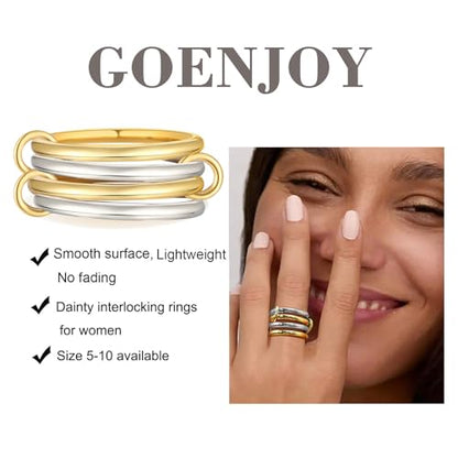 14K Gold Plated Interlocked Stackable Rings for Women, Statement Multi Ring Mixed Metals Stack, Two-Toned interlocking rings Stacking Jewelry - color: silver gold-4pcs set, size: 9