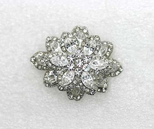 Faship Gorgeous Black Crystal Chunky Floral Pin Brooch - color: Clear