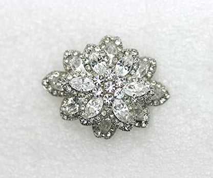 Faship Gorgeous Black Crystal Chunky Floral Pin Brooch - color: Clear