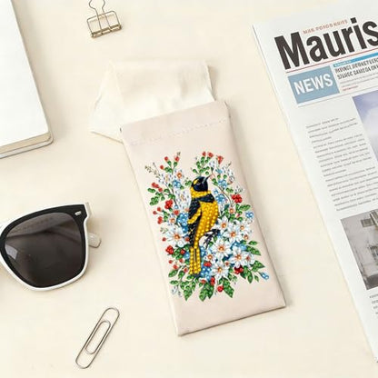 Diamond Art Painting Eye Glass Bag PU Sunglasses Glasses Storage Bag Built-in Glasses Cloth Press Automatic Closure - color: Oriole