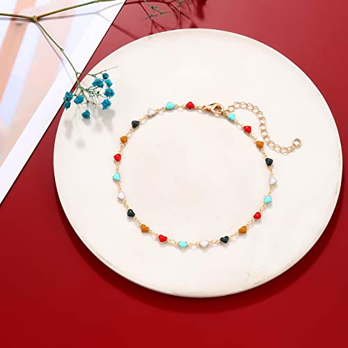 Boho Beaded Ankle Bracelet Beach 18 K Gold Plated Anklet Bracelets Handmade Colorful Seed Beads Butterfly Evil Eye Heart Link Chain Anklet Pack Cute Summer Foot Jewelry for Women - style: beaded ankle bracelet A set