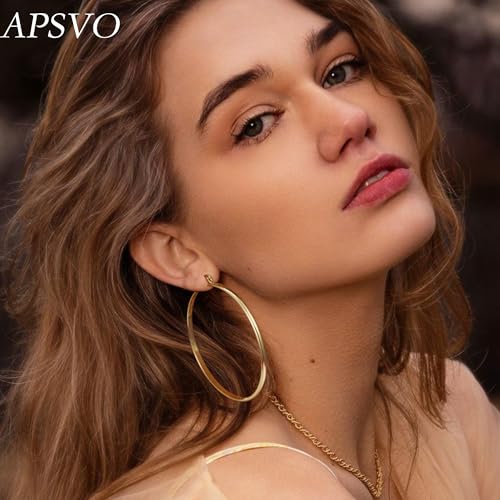 Apsvo Hoop Earrings for Women, 5mm Wide 14K Gold Plated/Silver Hoop Earring Hypoallergenic 925 Sterling Silver Earrings Lightweight Large Earrings for Women - color: 3mmWide-60mmGold