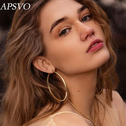 Apsvo Hoop Earrings for Women, 5mm Wide 14K Gold Plated/Silver Hoop Earring Hypoallergenic 925 Sterling Silver Earrings Lightweight Large Earrings for Women - color: 3mmWide-60mmGold