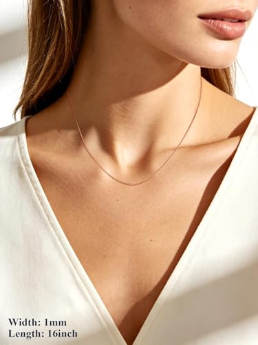 U7 Snake Necklace for Women 14K Gold Plated/Silver/Rose Gold/Black Chain Necklace Hypoallergenic, Stainless Steel Tiny Snake Chain Necklace 1/1.2/1.5/2MM, 14-30" Adjustable Minimalist Gift - color: b.Rose Gold-1mm