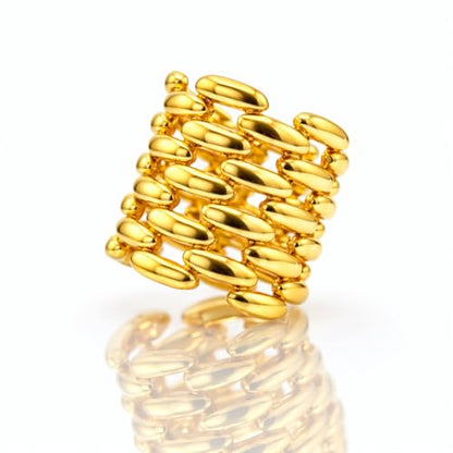 Namami Adjustable Gold Plated & Rhodium Plated(Silver) Wrap Rings for Women | Stackable Pure Brass Tarnish Free & Hypoallergenic, Minimilist Brick Design, 18K Gold Plated Wide Band Chunky Statement Ring - color: Gold