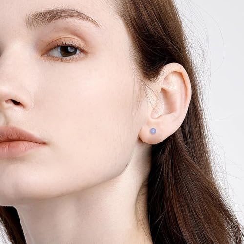 4mm Round Crystal Ball Stud Cartilage Earrings for Women 925 Sterling Silver Tiny Cute Artificial Birthstone 18g Tragus Post Hypoallergenic Piercing Ear Jewelry - color: Blue