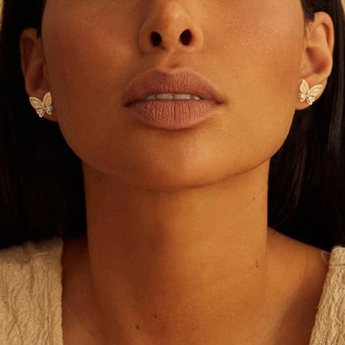LOYATA Spike Earrings Gold Huggie Hoop Diamond Cubic Zirconia 14K Gold Plated Dainty Small Simple Hypoallergenic Geometric Jewelry Gift for Women - color: CZ Butterfly