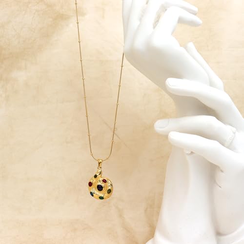 Gold Pendant Pearl Layered Choker Necklace Set for Woman, Chunky Charm Adjustable Pearls Bead Gemstone Shell Conch Tiger Eye Natural Stone Bow Chain Nacklaces Fall Fashion Prom Jewelry Gift. - color: Gem