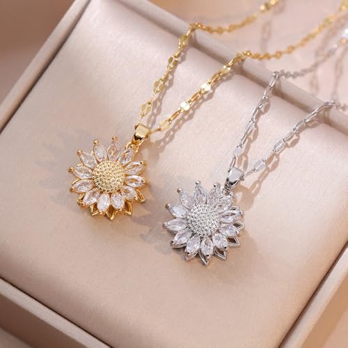 Sunflower Fidget Necklace for Women Gold Moon Necklace Rotating Heart Necklaces Spinning Crystal Flower Anxiety Necklaces Crescent Moons Jewelry Accessories - color: Star