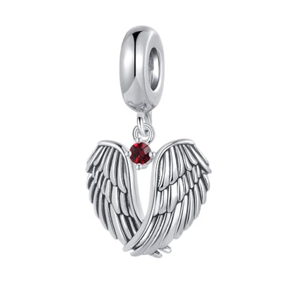LSxAB Guardian Angle Wings Jan-Dec Birthstone Charm Compatible with Pandora Charms Bracelets for Women Charm - style: 01 Red