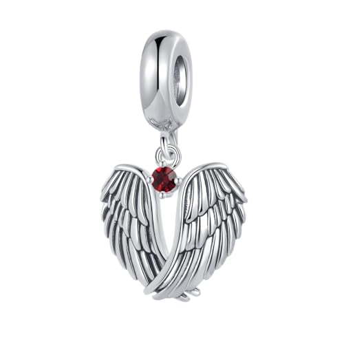 LSxAB Guardian Angle Wings Jan-Dec Birthstone Charm Compatible with Pandora Charms Bracelets for Women Charm - style: 01 Red