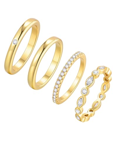 KSF 2Pcs / 3Pcs / 4Pcs Stackable Rings for Women, Gold and Silver Plated Stack Ring Set for Everyday Wear, Gift for Her - color: Metallic-4pcs