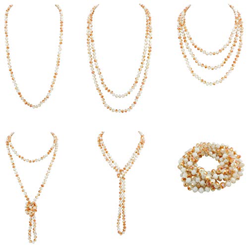 Firstmeet Fashion Beads Rope Knot Long Beaded Necklace Versatile 60" Strand Costume Jewelry for Women - color: gold