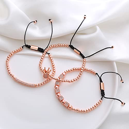 Mens Bracelet Beaded Bracelets Micro Pave Zircon Bracelets for Men Women Bracelets for Men Stainless Steel Cuff Bangle - color: F-rosegold