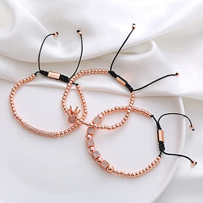 Mens Bracelet Beaded Bracelets Micro Pave Zircon Bracelets for Men Women Bracelets for Men Stainless Steel Cuff Bangle - color: F-rosegold