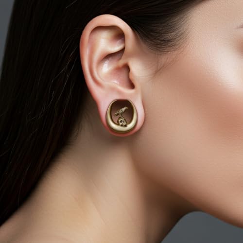 ERKUOO 2PCS 0g 00g-1" Gothic Golden Raven Skull Saddle Ear Gauge Spider Web Double Flared Plug Tunnels Expander Piercing Jewelry For Women Men 8mm-25mm - color: #3 Gold, size: 00g=10mm