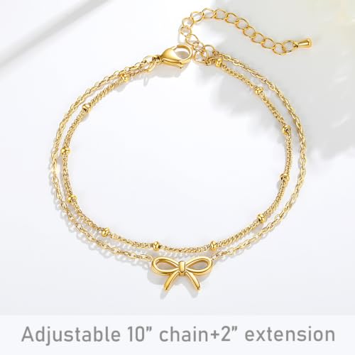 Quietsun Trendy 2 Layers Anklet Bracelets for Women-Waterproof-Adjustable-for General/Big Anklets-Gold/Silver - color: Gold-Plus