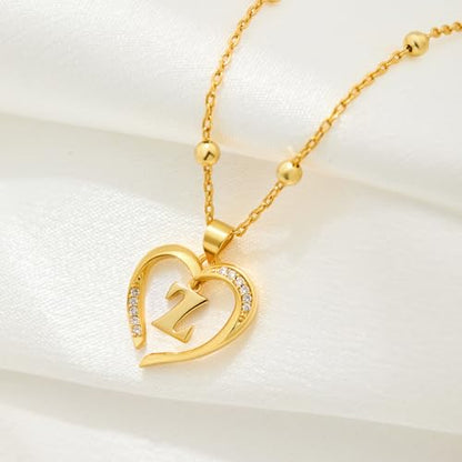 Cicy Bell Womens Heart Initial Necklace 18k Gold Plated | Personalized Letter Pendant, 17.7'' with 2'' Extender - color: Style 2-Z-Gold