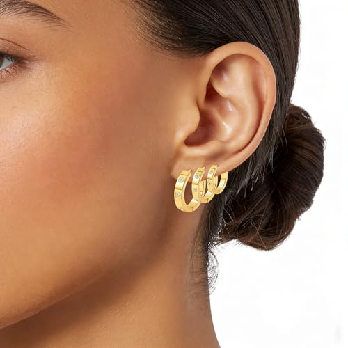 Love Friendship Hoop Earrings Set for Women 18K Gold and Silver Stainless Steel with Cubic Zirconia Stones Jewelry - style: SET-2-