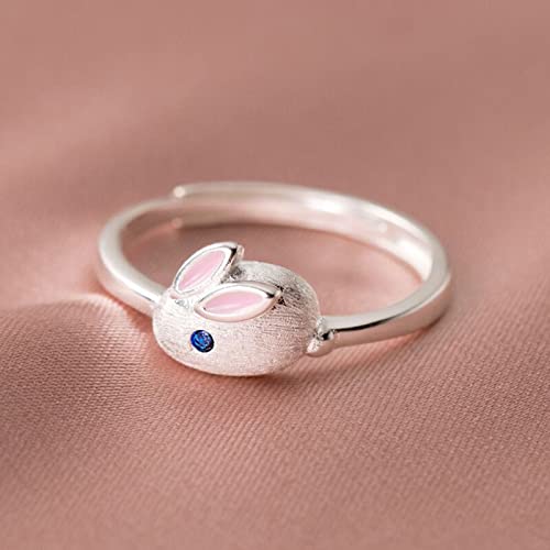 Rabbit Bridal Rings for Lady Opening Adjustable Sapphire Engagement Rings Minimalist Cute Proposal Rings (Silver, One Size)