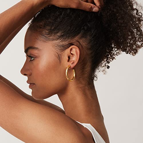 PAVOI Chunky Gold Hoop Earrings for Women, Lightweight 14K Gold Plated | Gold Hoops, Gold Plated Earrings, Womens Earrings, 14K Gold Hoop Earrings - color: Yellow Gold, size: 40 MM