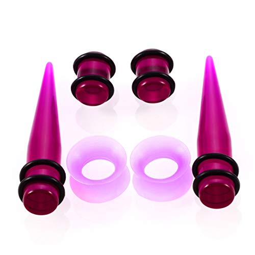 JieyueJewelry 50/54 Pcs Ear Stretching Kit 14G-00G | Acrylic Tapers & Plugs with Silicone Tunnels, Ear Gauges Expander Set Body Piercing Jewelry for Women and Men - color: Purple