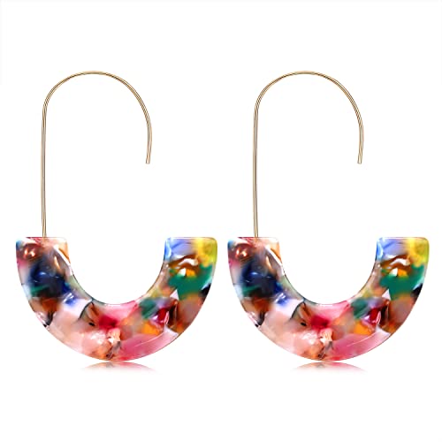 Acrylic Earrings Statement Tortoise Hoop Earrings Resin Wire Drop Dangle Earrings Fashion Jewelry For Women - color: Dark floral