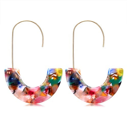 Acrylic Earrings Statement Tortoise Hoop Earrings Resin Wire Drop Dangle Earrings Fashion Jewelry For Women - color: Dark floral