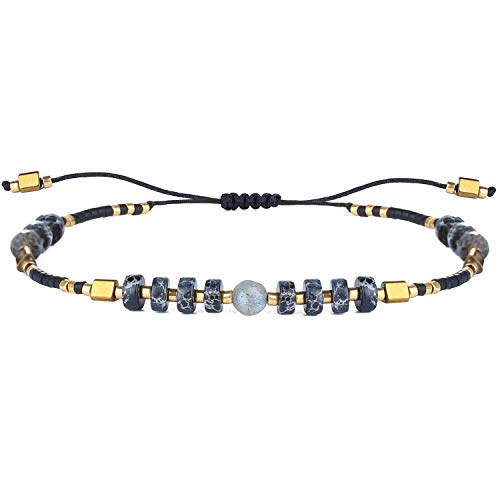 KELITCH Crystal Agate Friendship Bracelet Handmade Seed Beads Adjustable Bracelets for Women - color: Black