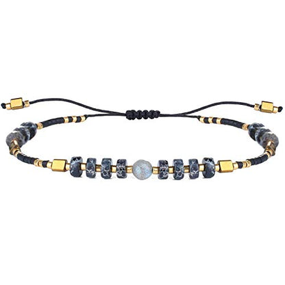KELITCH Crystal Agate Friendship Bracelet Handmade Seed Beads Adjustable Bracelets for Women - color: Black