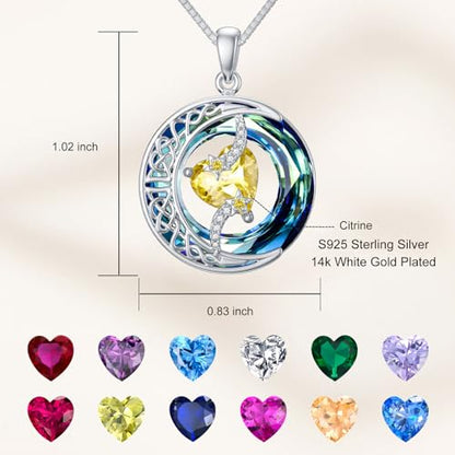 TOUPOP Birthstone Necklace Women Sterling Silver Moon Star Birthday Jewelry | Celtic Moon Pendant with Blue Crystal Anniversary Christmas Jewelry Gifts for Wife Mom Her - color: A-11-Citrine
