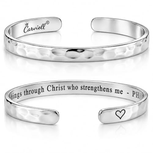 Bracelet - Gifts for Women – Inspirational, Friendships, Love, Mom, Daughters, Sisters, Christian, Graduations, Memorials & Wedding Gifts – 100+ Phrases – Stainless Steel, Gift Ready - color: CHRISTIAN GIFT - I can do all things through Christ who strengt