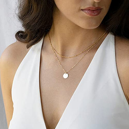 MEVECCO Dainty Pendant Layered Necklaces for Women | 18K Gold Plated Brass, 2-Piece Set With A Choker-Length Upper Layer, Wear Together Or Separately, Refined Everyday Style - style: Layer Disc-SL