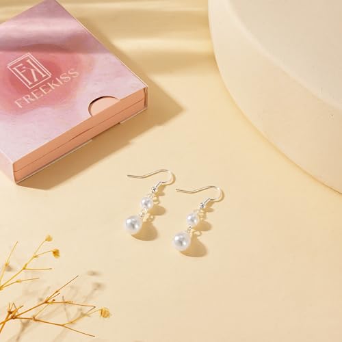Freekiss Pearl Earrings for Women Trendy: Flat Back Stud Earrings 14K Gold Plated/925 Sterling Silver Freshwater Pearl Dangle Earrings Cute Bow Earrings Wedding Jewelry Birthday Gifts for Women Girls - style: double pearl earrings-SL