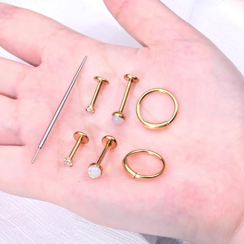 Zolure 18G/20G Flat Back Earrings Stud Threadless Nose Studs Surgical Steel Push in Earrings Tragus Cartilage Labret Helix Lip Conch Medusa Piercing Jewelry - color: 18G Gold #3