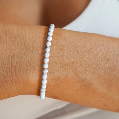 Crystal Beaded Bracelets for Women 4mm Clear Quartz Bead Handmade Gemstone Stretch Elastic Bracelet Natural Stone Crystal Healing Reiki Spiritual Jewelry Gifts - color: Howlite, size: 4mm