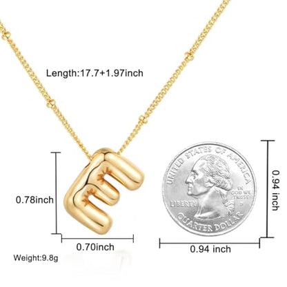 Bubble Letter Necklace for Women, 14k Gold Plated Initial Letter Pendant Necklace Personalized Jewelry A - Z 26 letters - style: Gold-E