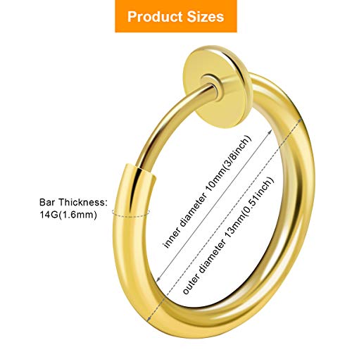 CrazyPiercing 8 pcs of Surgical Steel Clip on Non-Pierced Hoops Fake Nose Lip Ear Rings Piercing - style: gold color